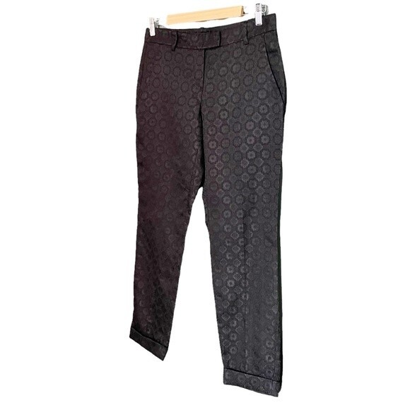 Theory Women's Ankle Dress Pants Size 6 Black Jacquard Slim Career Evening Pant - Picture 2 of 13